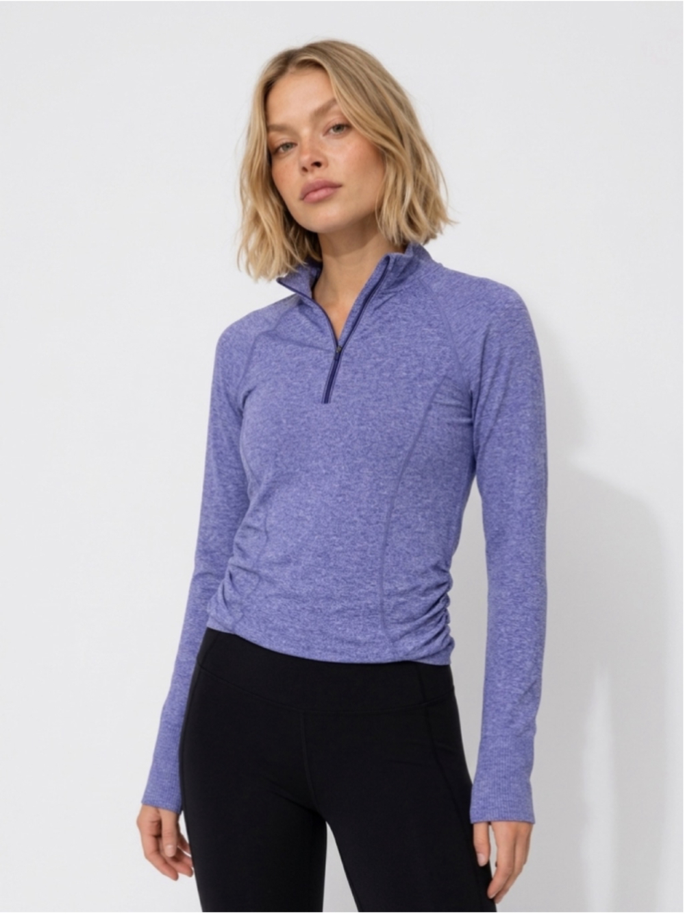 Athleta Fast Track Half Zip Pullover Blue Purple Ruched Size Large